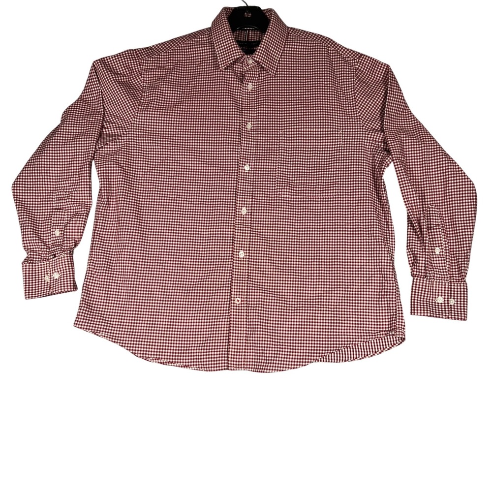 Tommy Hilfiger Mens Burgundy‎ Gingham All Season Stretch Regular Fit Shirt L